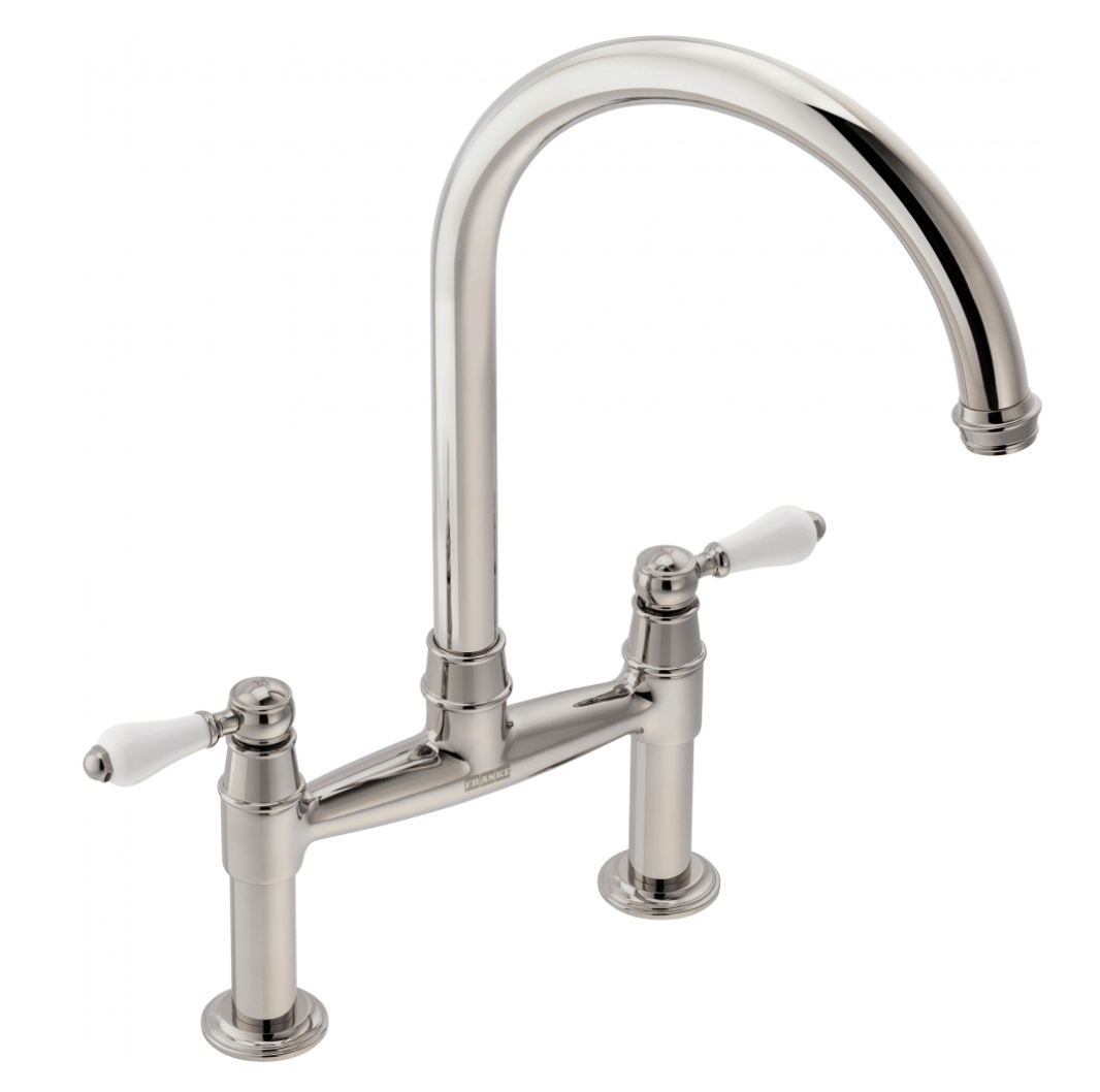 Franke Gloriana Classic Bridge Kitchen Mixer Tap Polished Nickel - The Tap Specialist