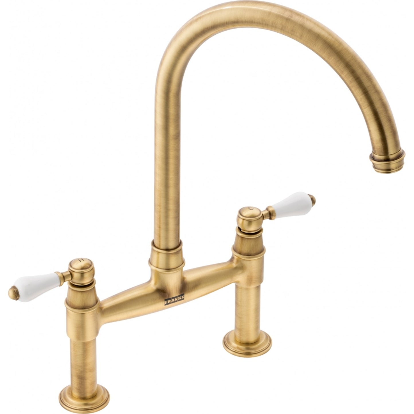 Franke Gloriana Classic Bridge Lever J Spout Swivel Brass Kitchen Tap - The Tap Specialist