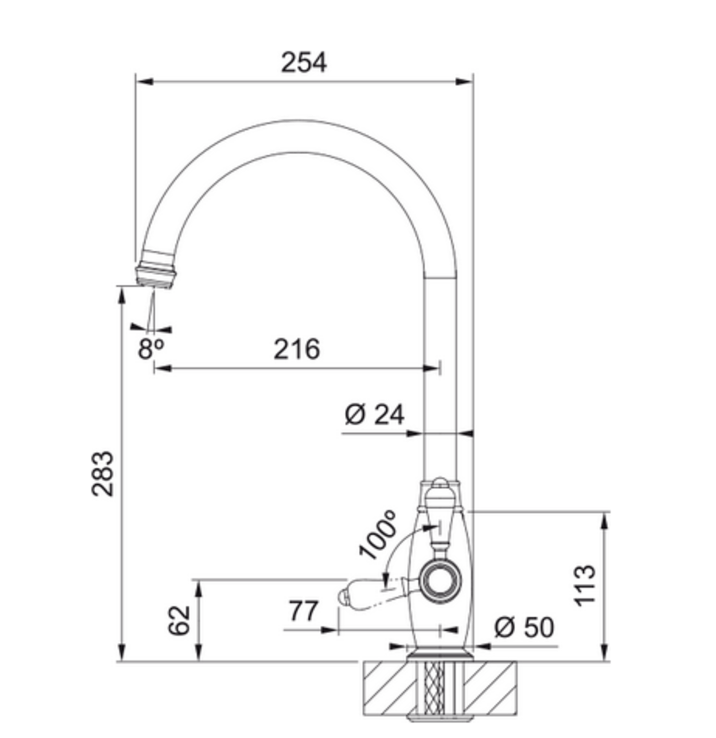 Franke Gloriana Classic Side Lever J - Spout Brass Kitchen Tap 115.0712.041 - The Tap Specialist