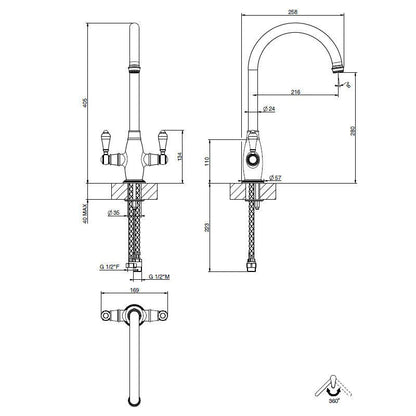 Franke Gloriana Classic Twin Lever J - Spout Brass Kitchen Tap 115.0712.038 - The Tap Specialist