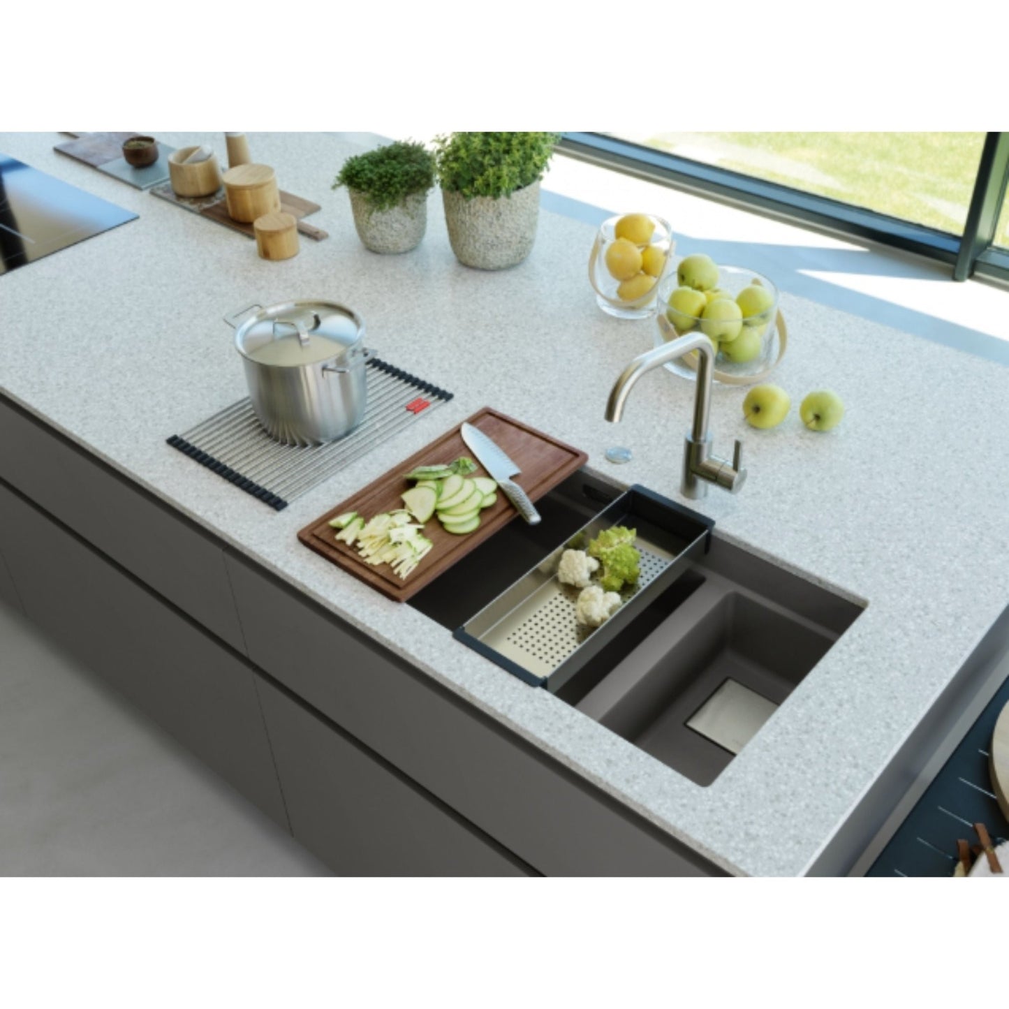Franke Kubus 2 1.5 Bowl Undermount Fragranite Kitchen Sink KNG 120 - Stone Grey - 125.0633.287 - The Tap Specialist