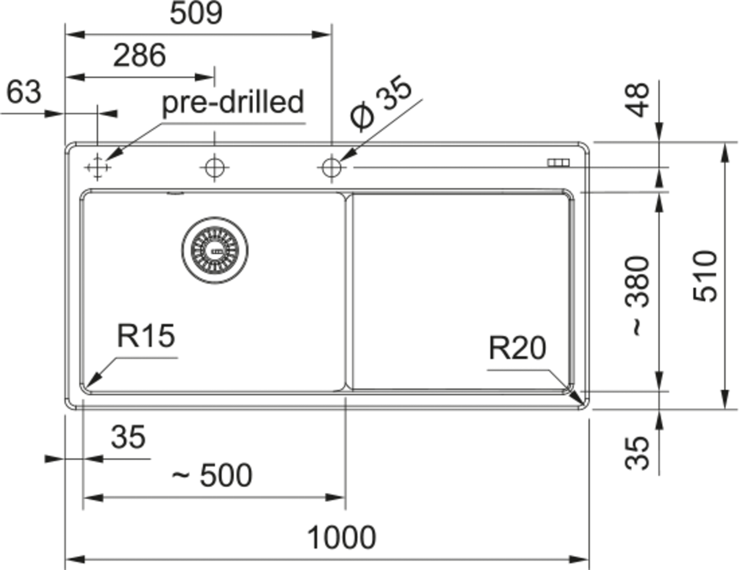 Franke Mythos MYK 611 - 100 RHD Inset Sink - The Tap Specialist