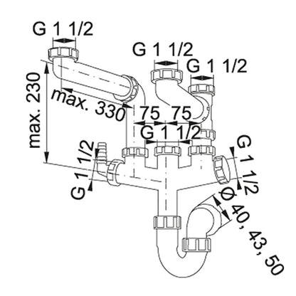 Franke Siphon 2 Plumbing Kit For 2 & 1.5 Bowl Kitchen Sink - 112.0052.536 - The Tap Specialist