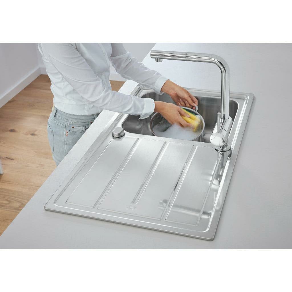 Grohe Kitchen Sink K500 Stainless Steel with Drainer 1 Bowl 31571SD0 - The Tap Specialist