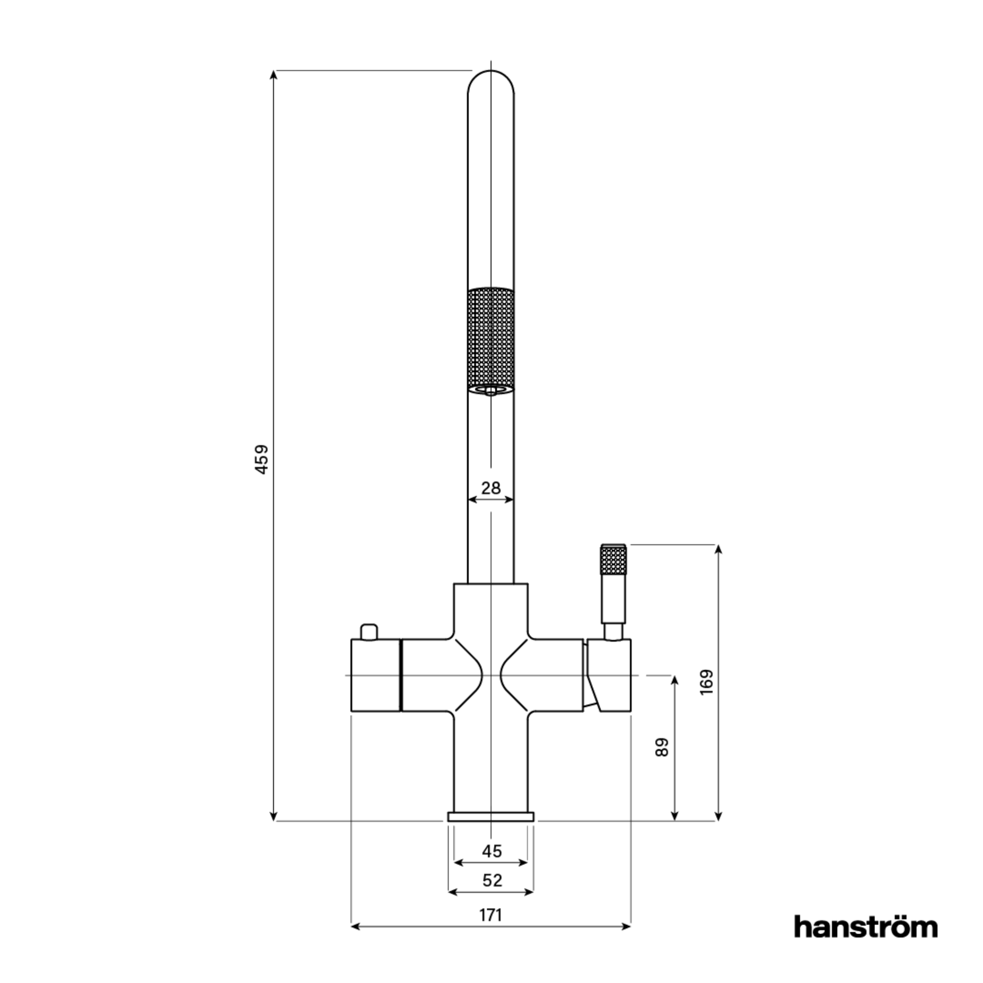 Hanstrom 4 - in - 1 Flex Pro Instant Boiling Water Tap Pull Out - Dimensional Drawing The Tap Specialist