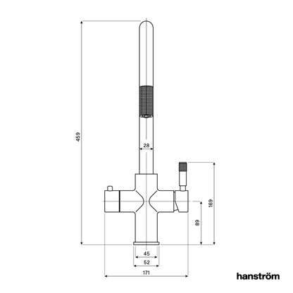 Hanstrom 4 - in - 1 Flex Pro Instant Boiling Water Tap Pull Out - Dimensional Drawing The Tap Specialist