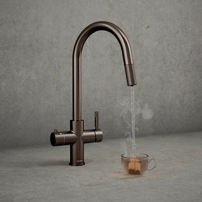 Hanstrom 4 - in - 1 Flex Pro Instant Boiling Water Tap Pull Out - Brushed Bronze - The Tap Specialist