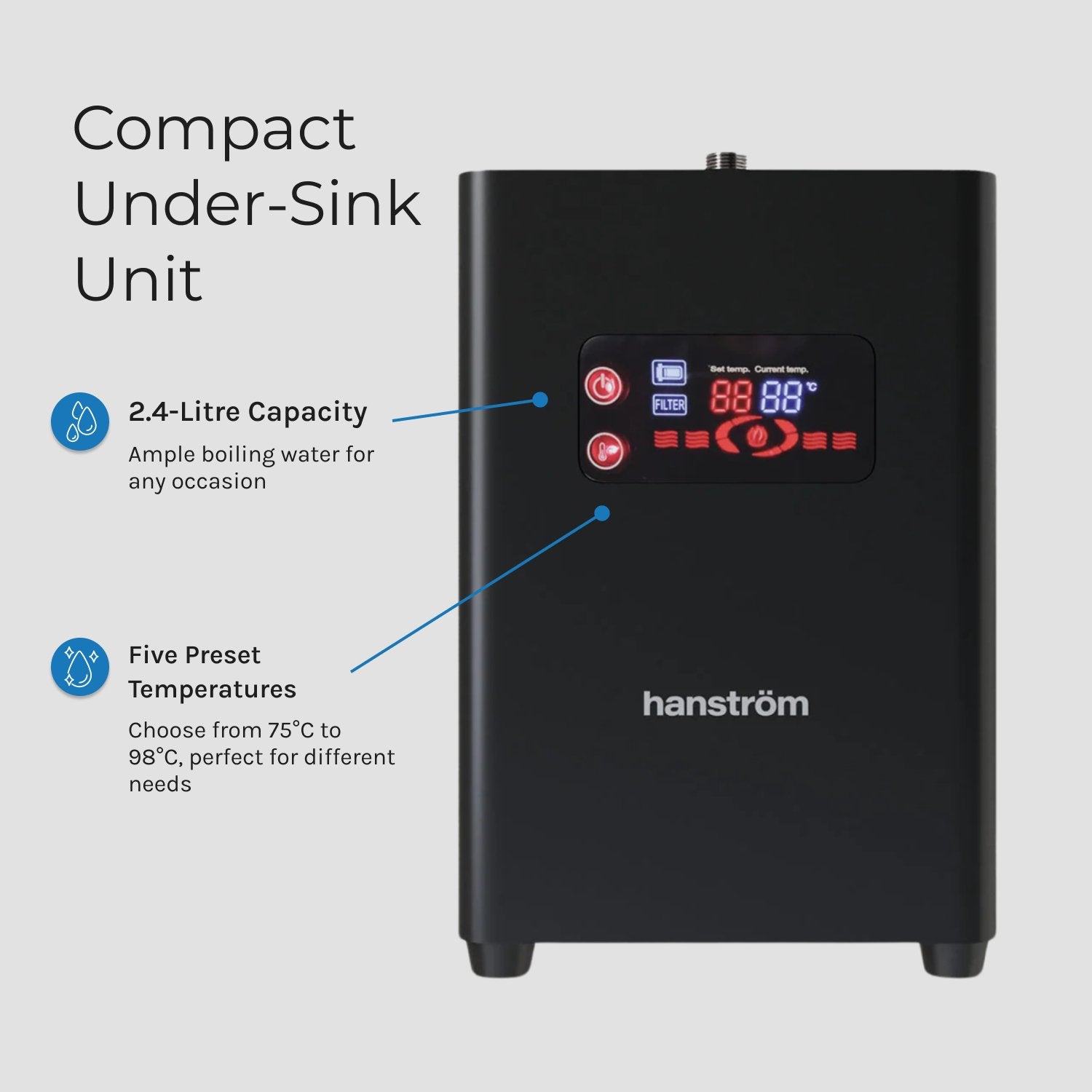 Hanstrom 4 - in - 1 Flex Pro Instant Boiling Water Tap Pull Out Boiler Tank - Animated Diagram - The Tap Specialist