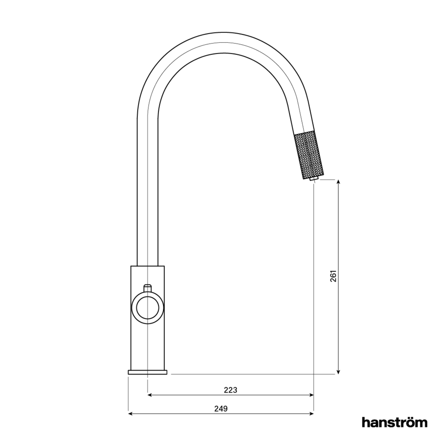 Hanstrom 4 - in - 1 Flex Pro Instant Boiling Water Tap Pull Out - Dimensional Drawing Side Profile - The Tap Specialist