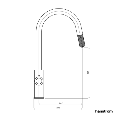 Hanstrom 4 - in - 1 Flex Pro Instant Boiling Water Tap Pull Out - Dimensional Drawing Side Profile - The Tap Specialist