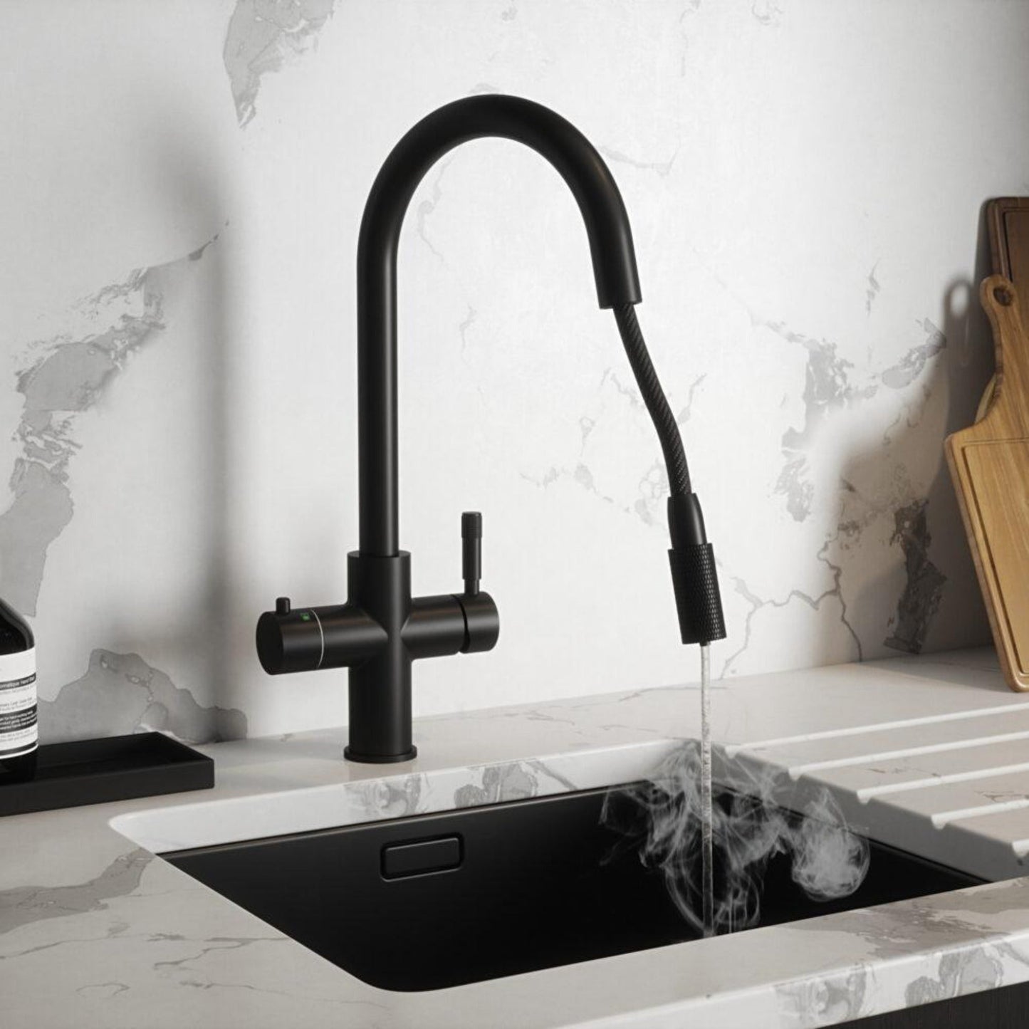 Hanstrom 4 - in - 1 Flex Pro Instant Boiling Water Tap Pull Out - Black Matt with extension - The Tap Specialist