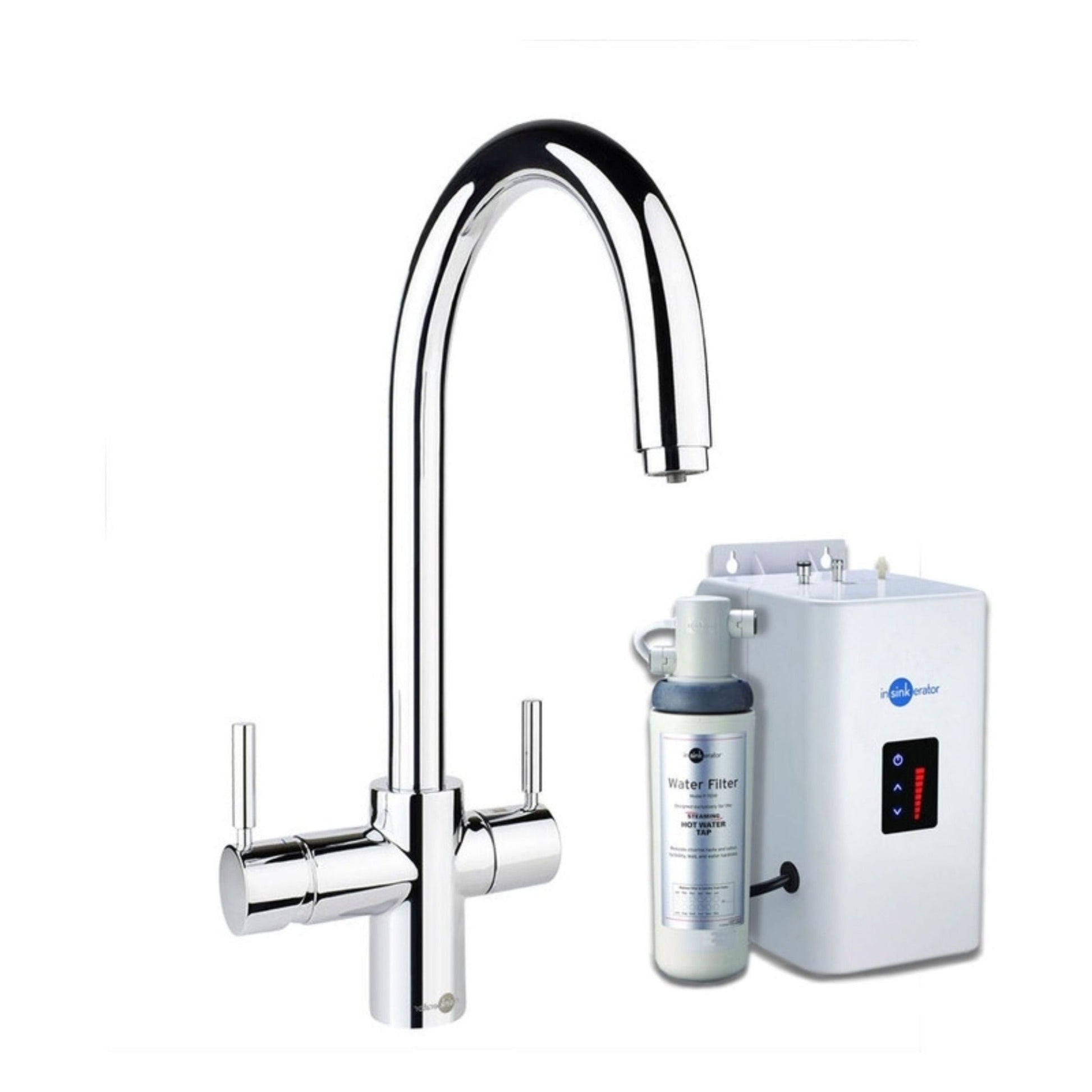InSinkErator 3N1 J Shape Steaming Hot Tap with NeoTank And Filter Kit - The Tap Specialist