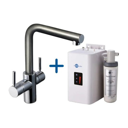 InSinkErator 3N1 L Spout Steaming Hot Water Tap (Anthracite Grey) With Neo Boiler Tank and Filter Kit - The Tap Specialist