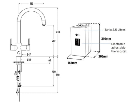 InSinkErator 4 - in - 1 Boiling Water Tap with Filter - Touch Control - Swan Neck Swivel Spout - The Tap Specialist