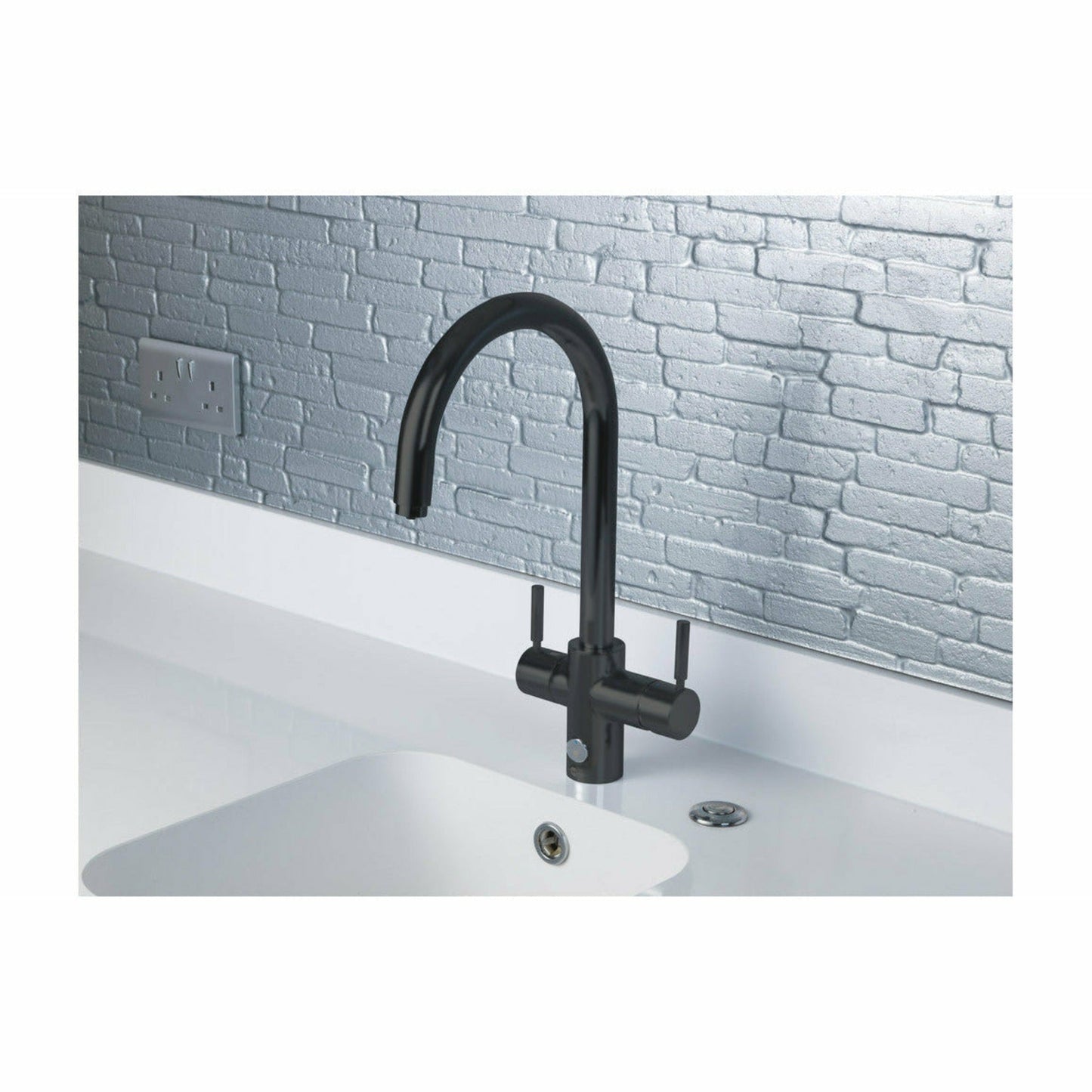 InSinkErator 4N1 Touch Hot Water tap installed with white marble countertops.