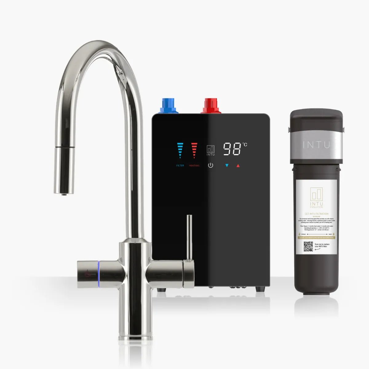 INTU Digital Sovereign 4 - in - 1 Pull Down Swan Instant Boiling Water Tap – 2.4L or 4.0L Nexus Tank - The Tap Specialist