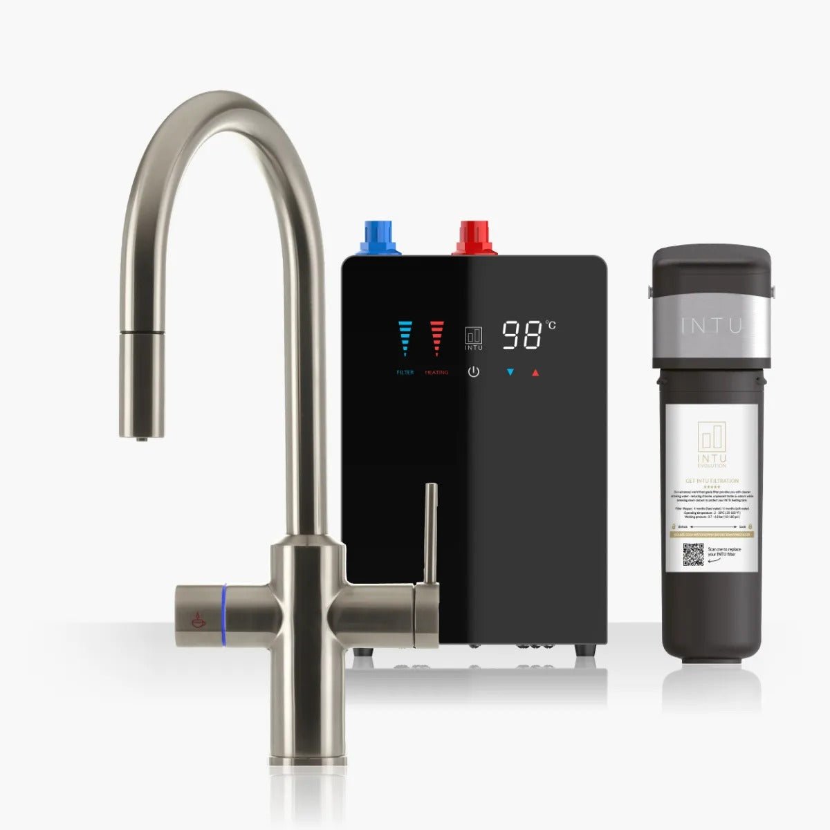 INTU Digital Sovereign 4 - in - 1 Pull Down Swan Instant Boiling Water Tap – 2.4L or 4.0L Nexus Tank - The Tap Specialist