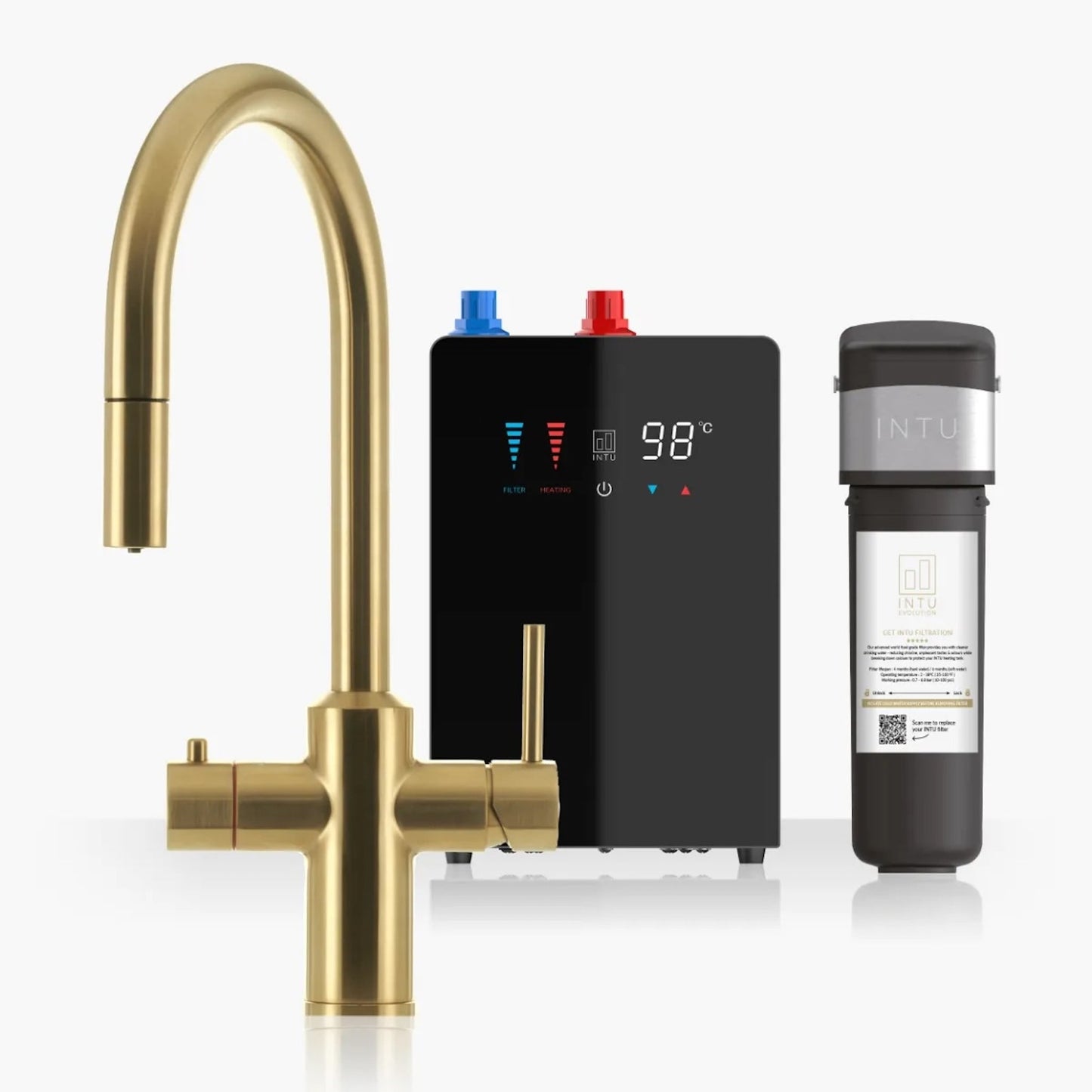 Intu Sovereign & Nexus 4 - in - 1 Pull Down Swan Instant Boiling Water Tap (Mechanical Lever) - The Tap Specialist