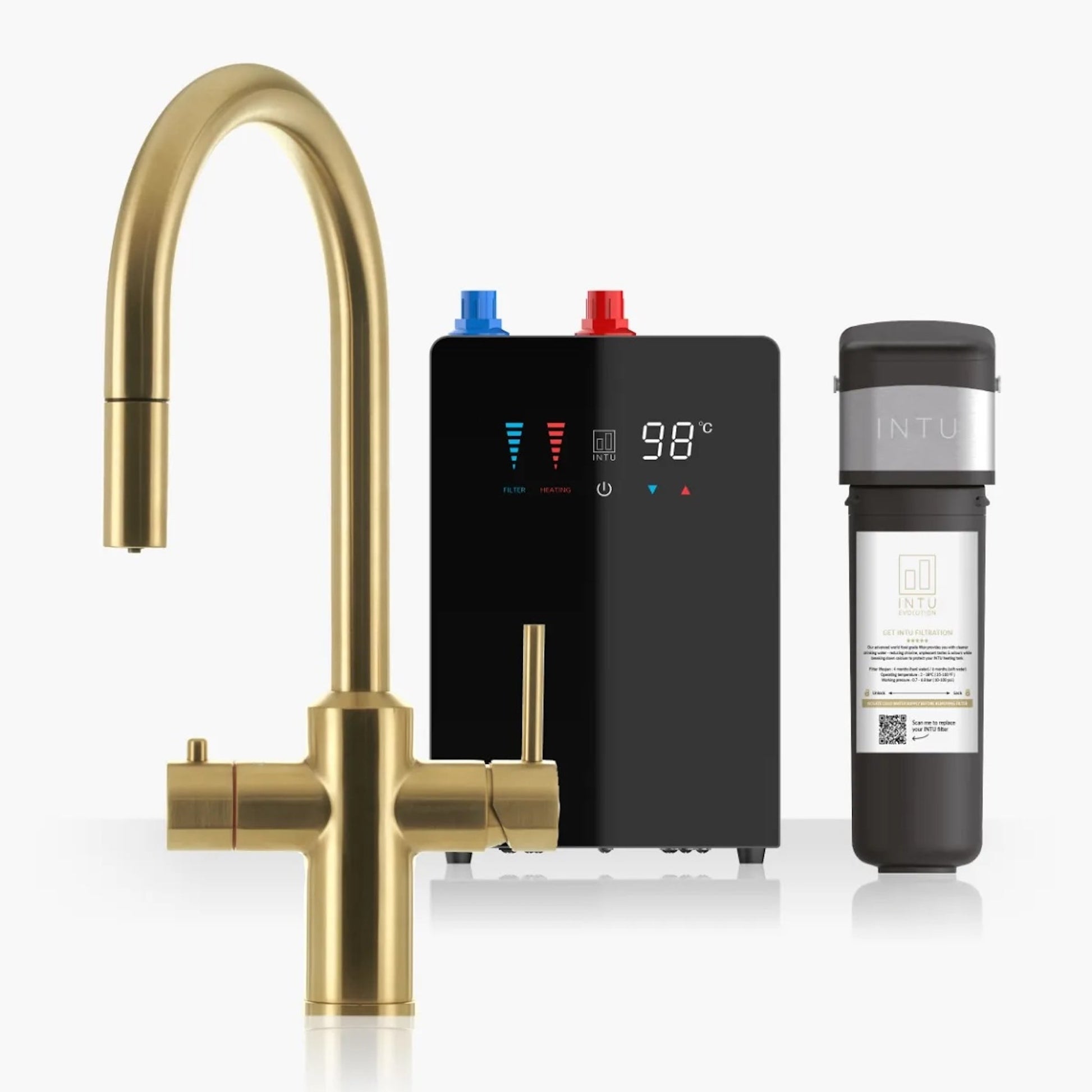 Intu Sovereign & Nexus 4 - in - 1 Pull Down Swan Instant Boiling Water Tap (Mechanical Lever) - The Tap Specialist