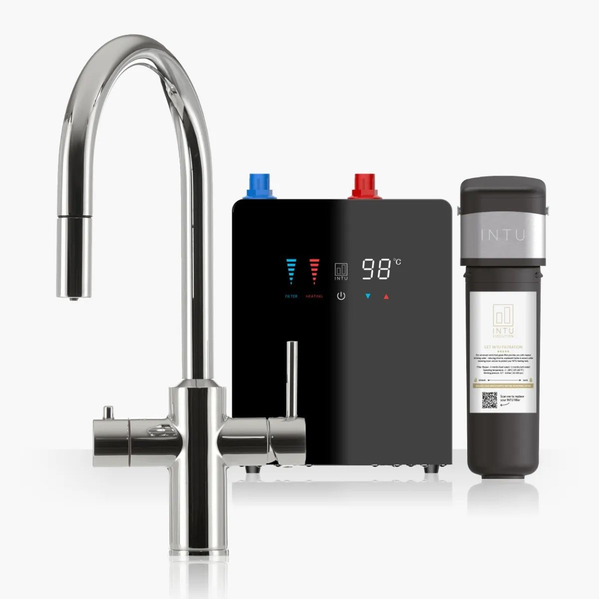 Intu Sovereign & Nexus 4 - in - 1 Pull Down Swan Instant Boiling Water Tap (Mechanical Lever) - The Tap Specialist