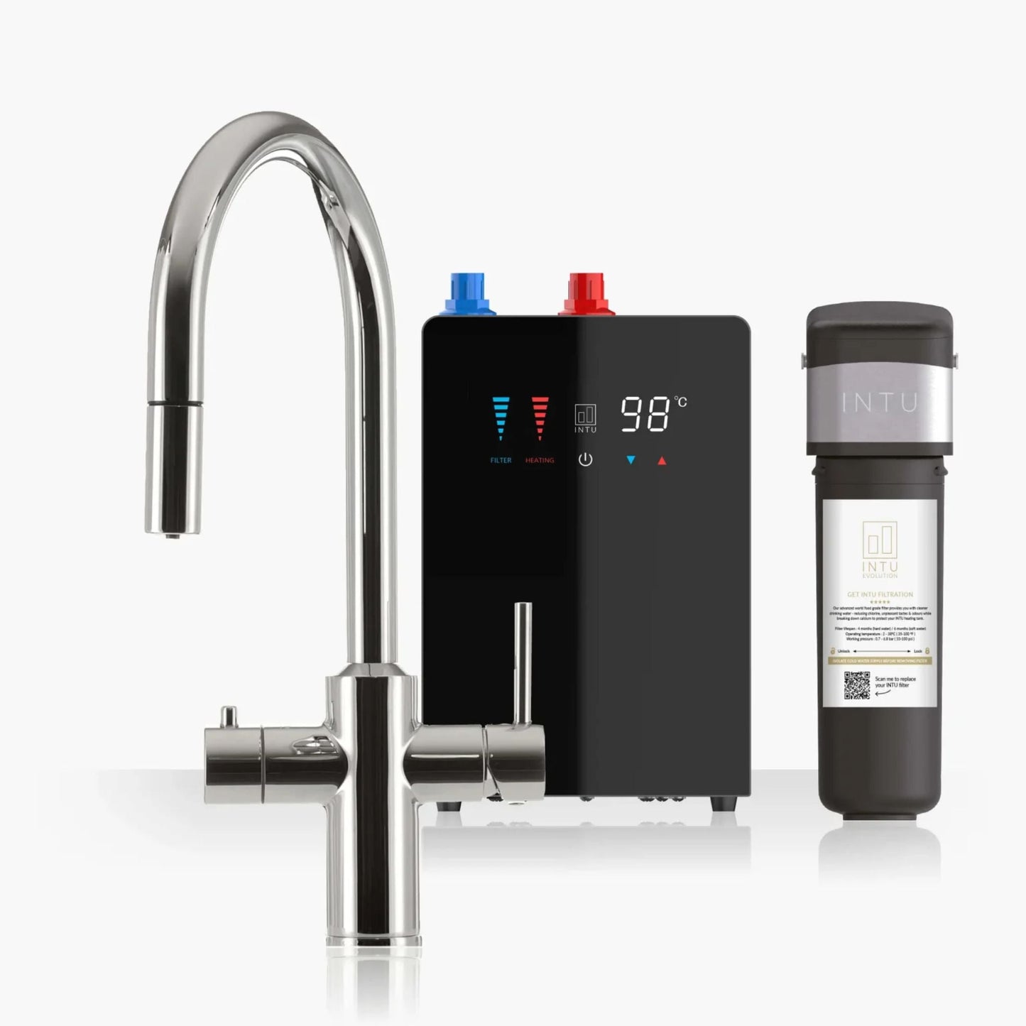 Intu Sovereign & Nexus 4 - in - 1 Pull Down Swan Instant Boiling Water Tap (Mechanical Lever) - The Tap Specialist