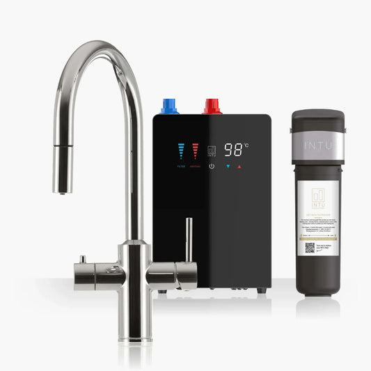 Intu Sovereign & Nexus 4 - in - 1 Pull Down Swan Instant Boiling Water Tap (Mechanical Lever) - The Tap Specialist