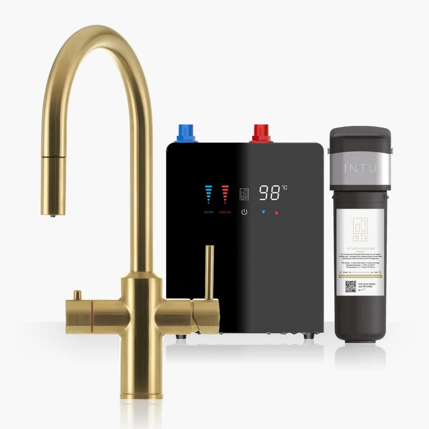 Intu Sovereign & Nexus 4 - in - 1 Pull Down Swan Instant Boiling Water Tap (Mechanical Lever) - The Tap Specialist