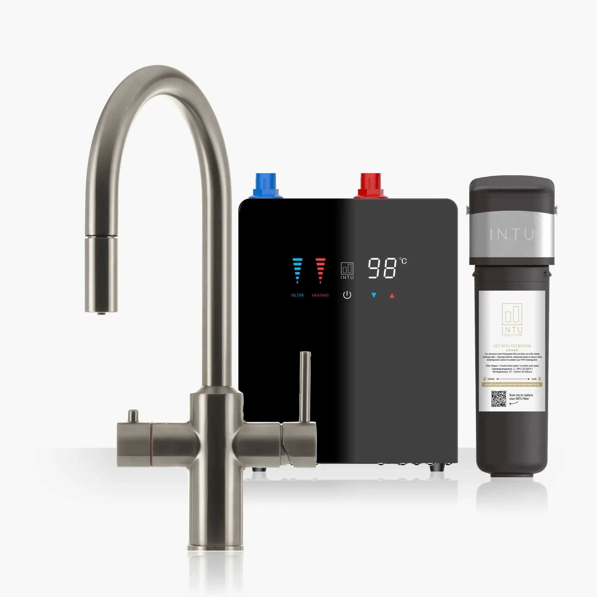 Intu Sovereign & Nexus 4 - in - 1 Pull Down Swan Instant Boiling Water Tap (Mechanical Lever) - The Tap Specialist