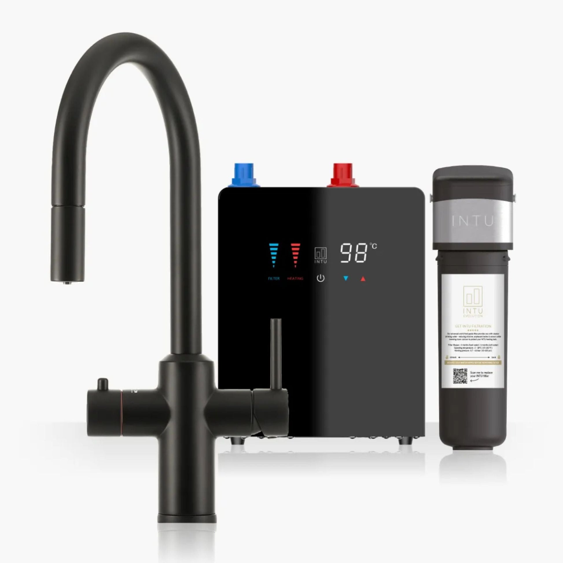 Intu Sovereign & Nexus 4 - in - 1 Pull Down Swan Instant Boiling Water Tap (Mechanical Lever) - The Tap Specialist