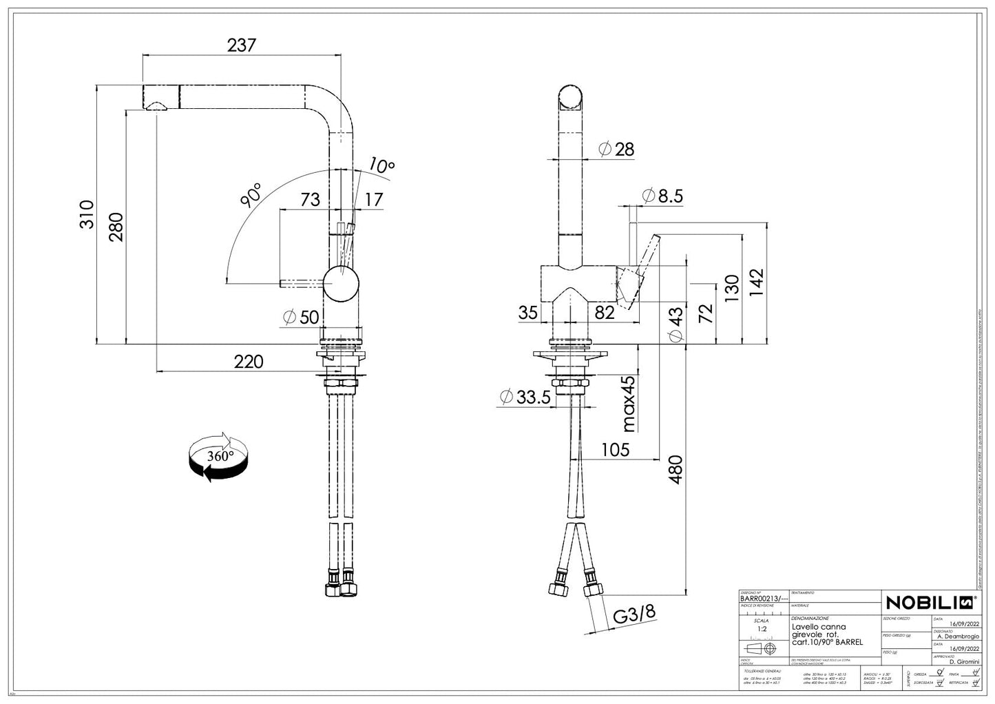 Nobili L - Shape Nobili Gold Tap BARR00213GTP - The Tap Specialist