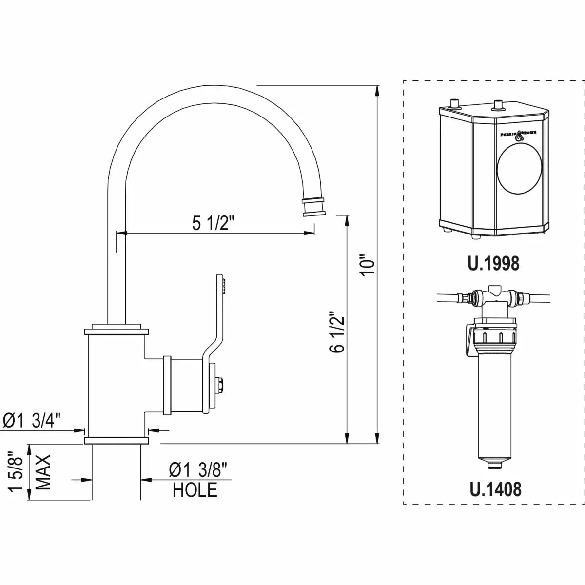 Perrin & Rowe Armstrong Mini Instant Hot Tap with Cold Filtration - The Tap Specialist