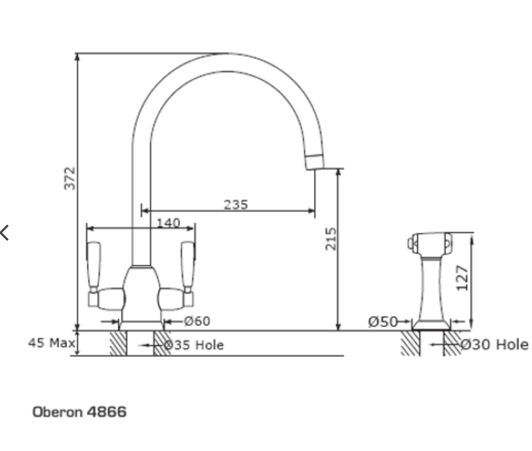 Perrin & Rowe Oberon - C Spout 4866 (with Rinse) Kitchen Tap - The Tap Specialist