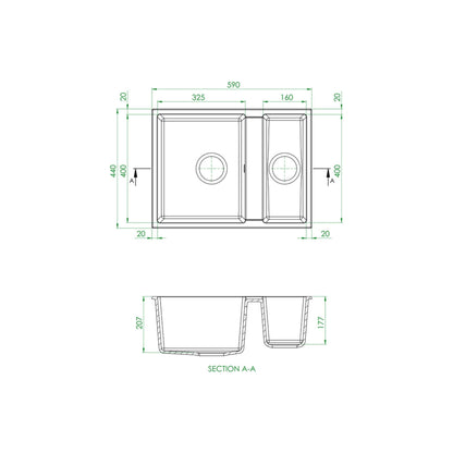 Prima+ Granite 1.5 Bowl Undermount Kitchen Sink - Black - The Tap Specialist