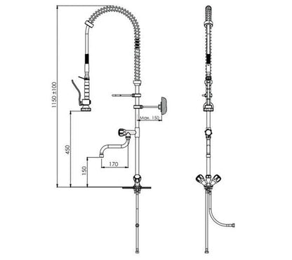 Quattro Commercial Pre Rinse Arm Tap With Trigger Spray Plus Add On Faucet - The Tap Specialist