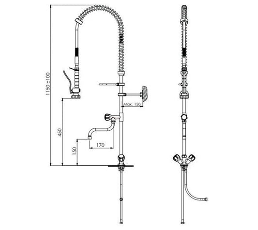 Quattro Commercial Pre Rinse Arm Tap With Trigger Spray Plus Add On Faucet - The Tap Specialist