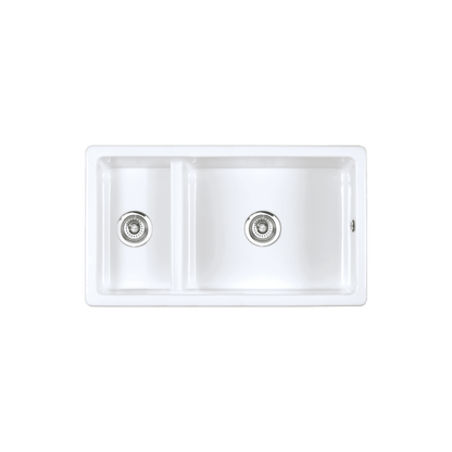 Shaws of Darwen Bradshaw Inset Umount 1.5 Bowl Offset Low Wall White Sink SCBR900WH - The Tap Specialist