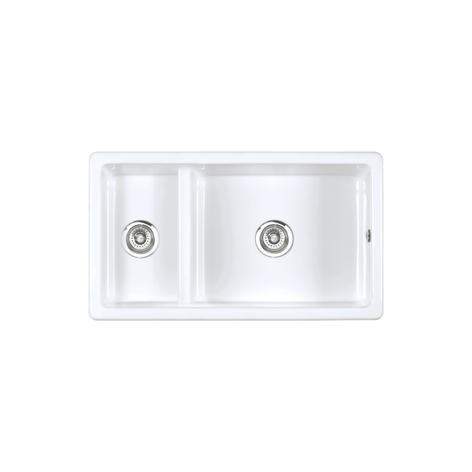 Shaws of Darwen Bradshaw Inset Umount 1.5 Bowl Offset Low Wall White Sink SCBR900WH - The Tap Specialist