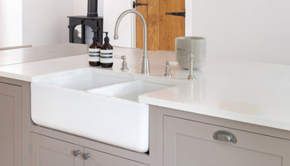 Shaws of Darwen Double Bowl 800 Apron Fronted White Sink SCLD800WH - The Tap Specialist