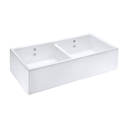 Shaws of Darwen Shaker Double Bowl 1000 White Sink SCSH101WH - The Tap Specialist