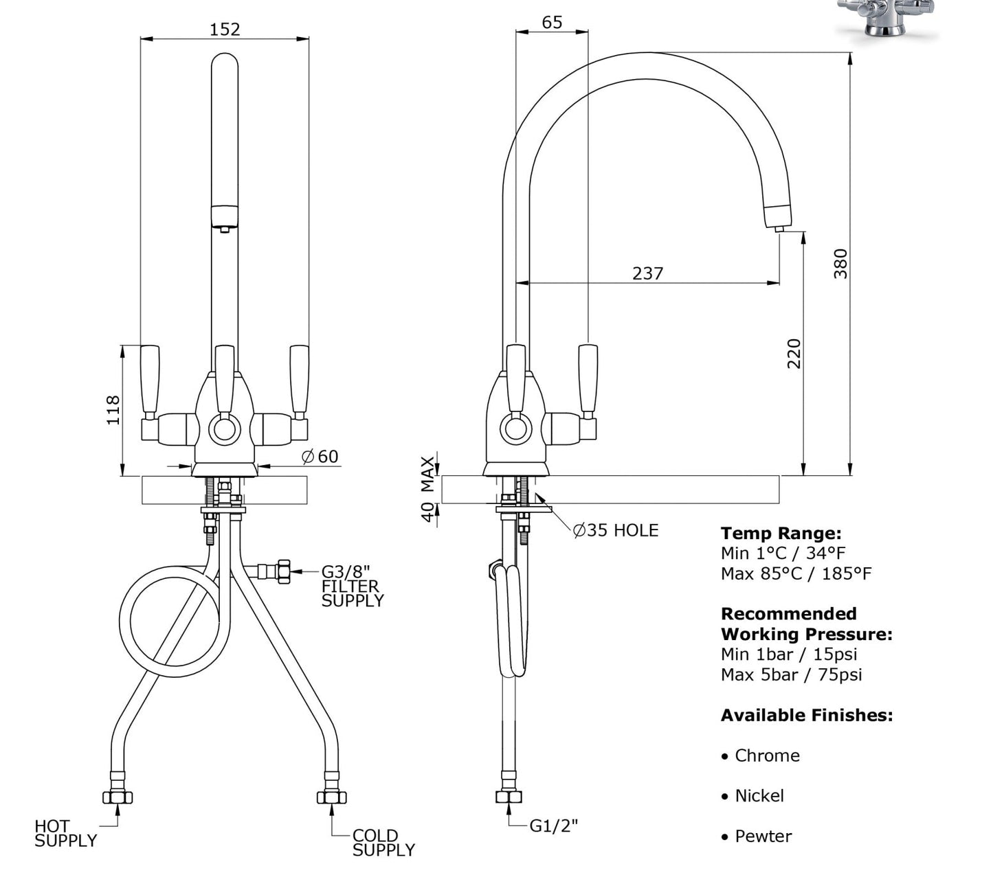 Triflow Original Whitehall Filtered Tap – Chrome | C Spout - The Tap Specialist