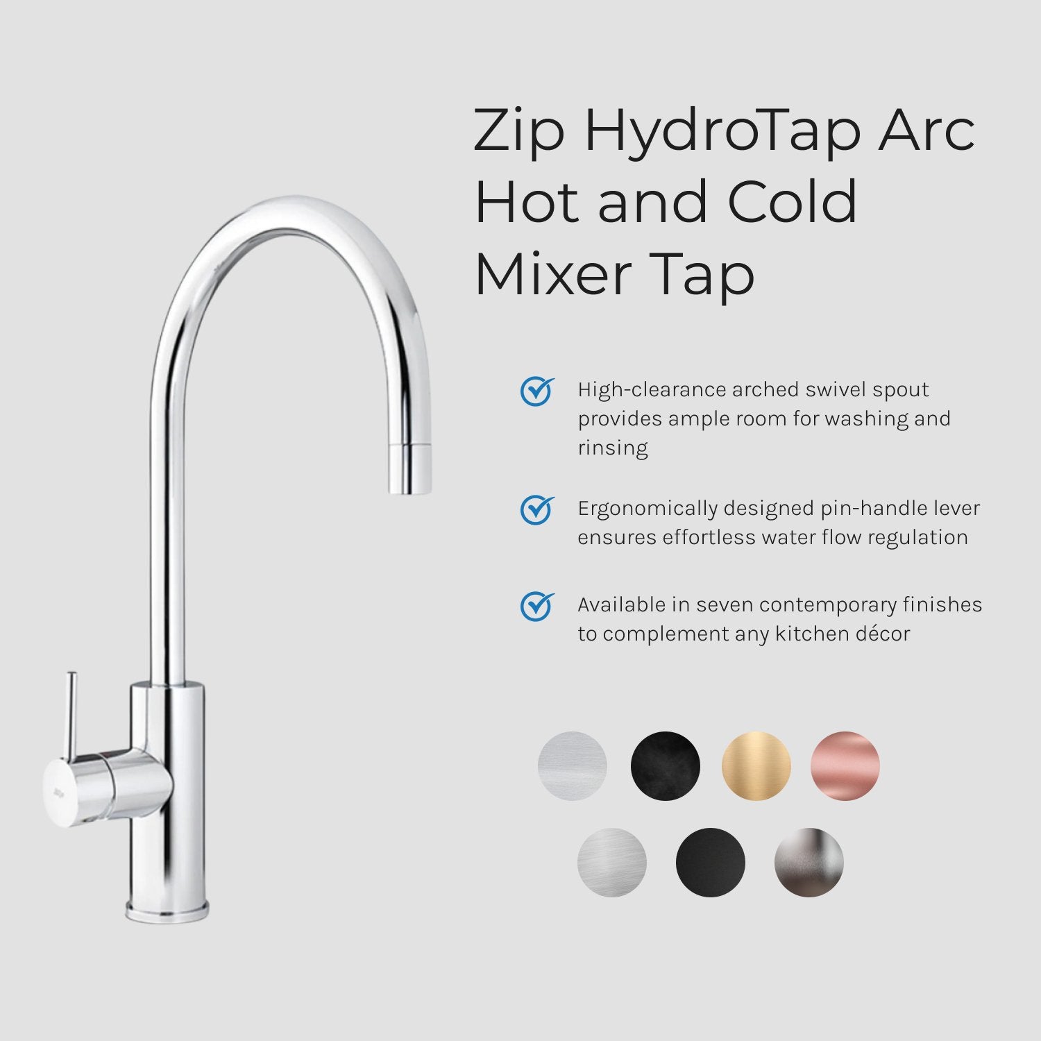 Zip HydroTap Arc Hot and Cold Mixer Tap, Mains - The Tap Specialist