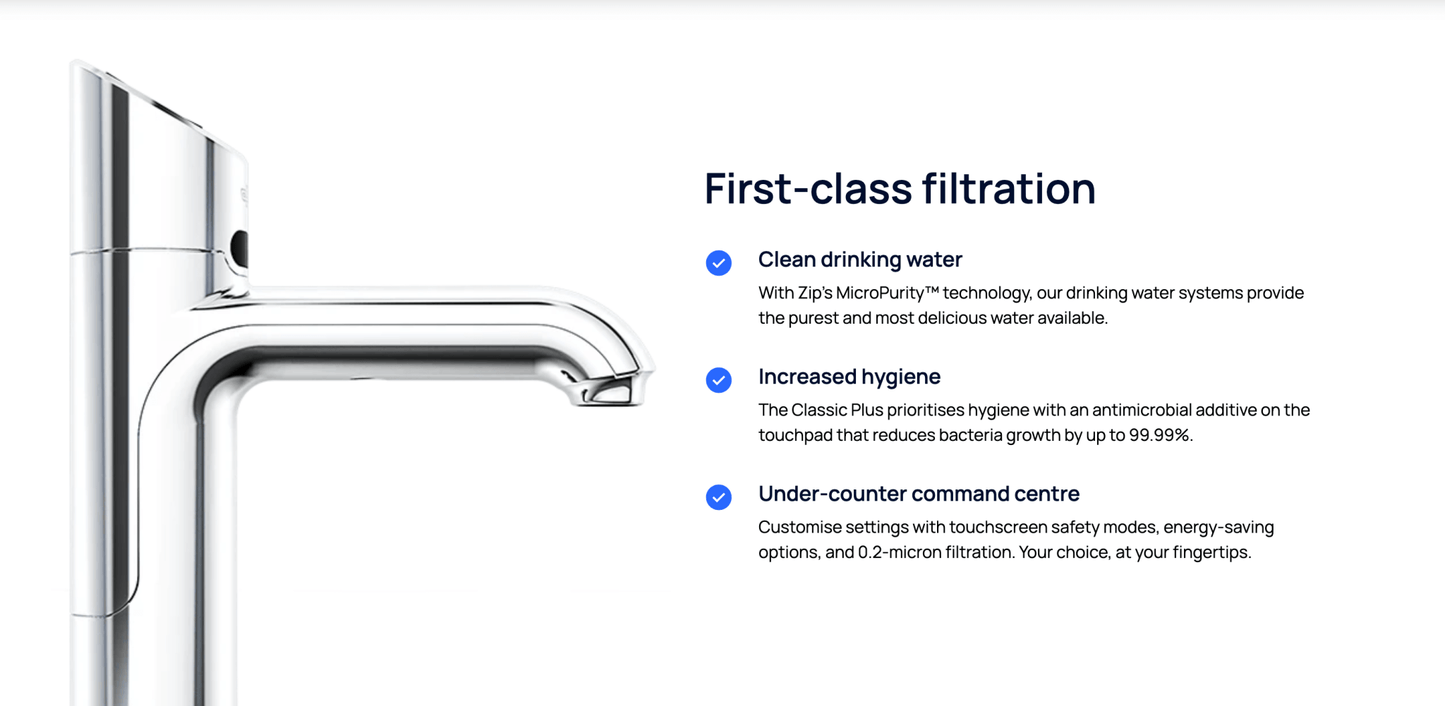 Zip Water Classic Plus HydroTap 140/75 G5 Boiling and Chilled - Filtration Fact sheet - The Tap Specialist