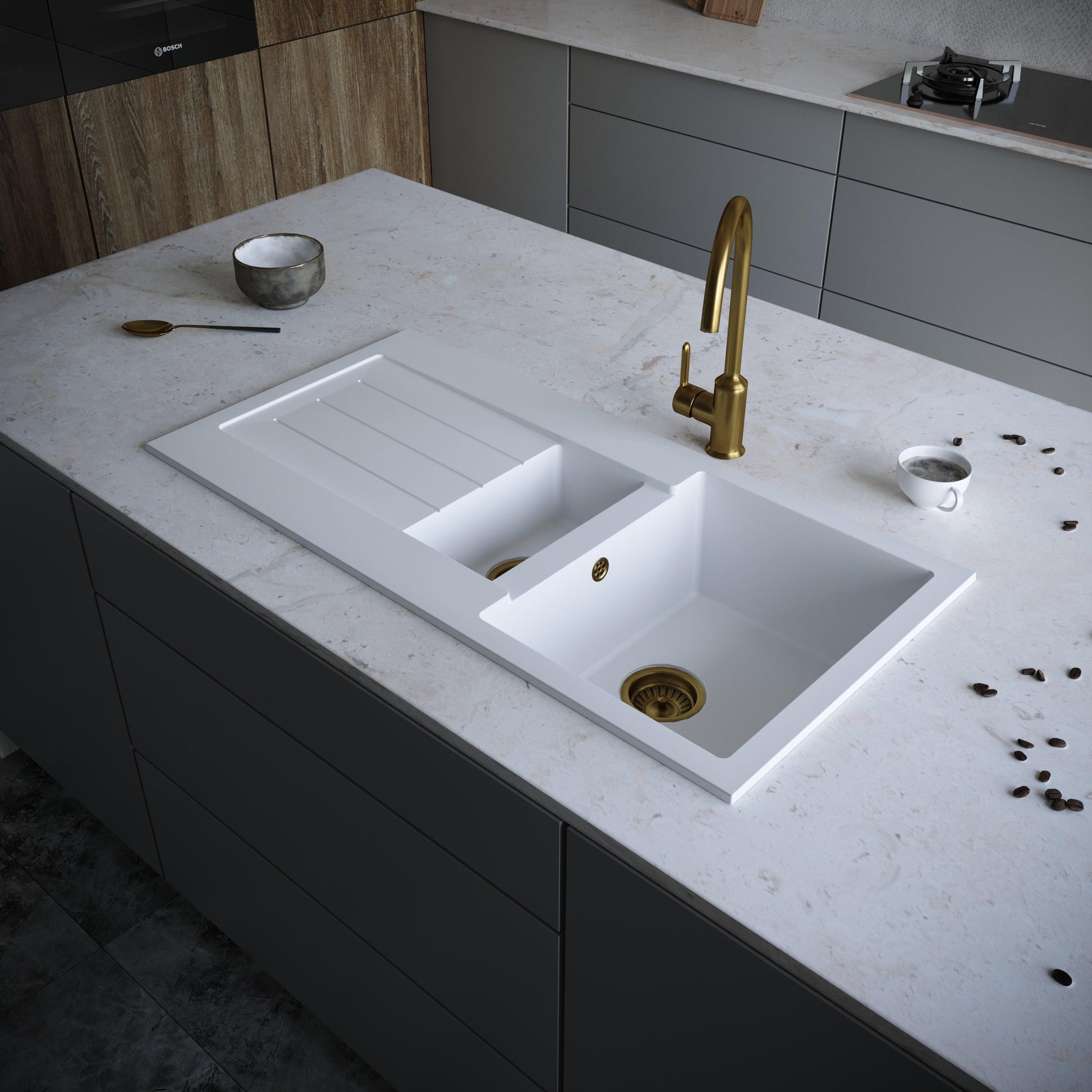 Ellsi Comite 1.5 Bowl Kitchen Sink and Drainer Left or Right Handed with Wastes and Overflows - The Tap Specialist
