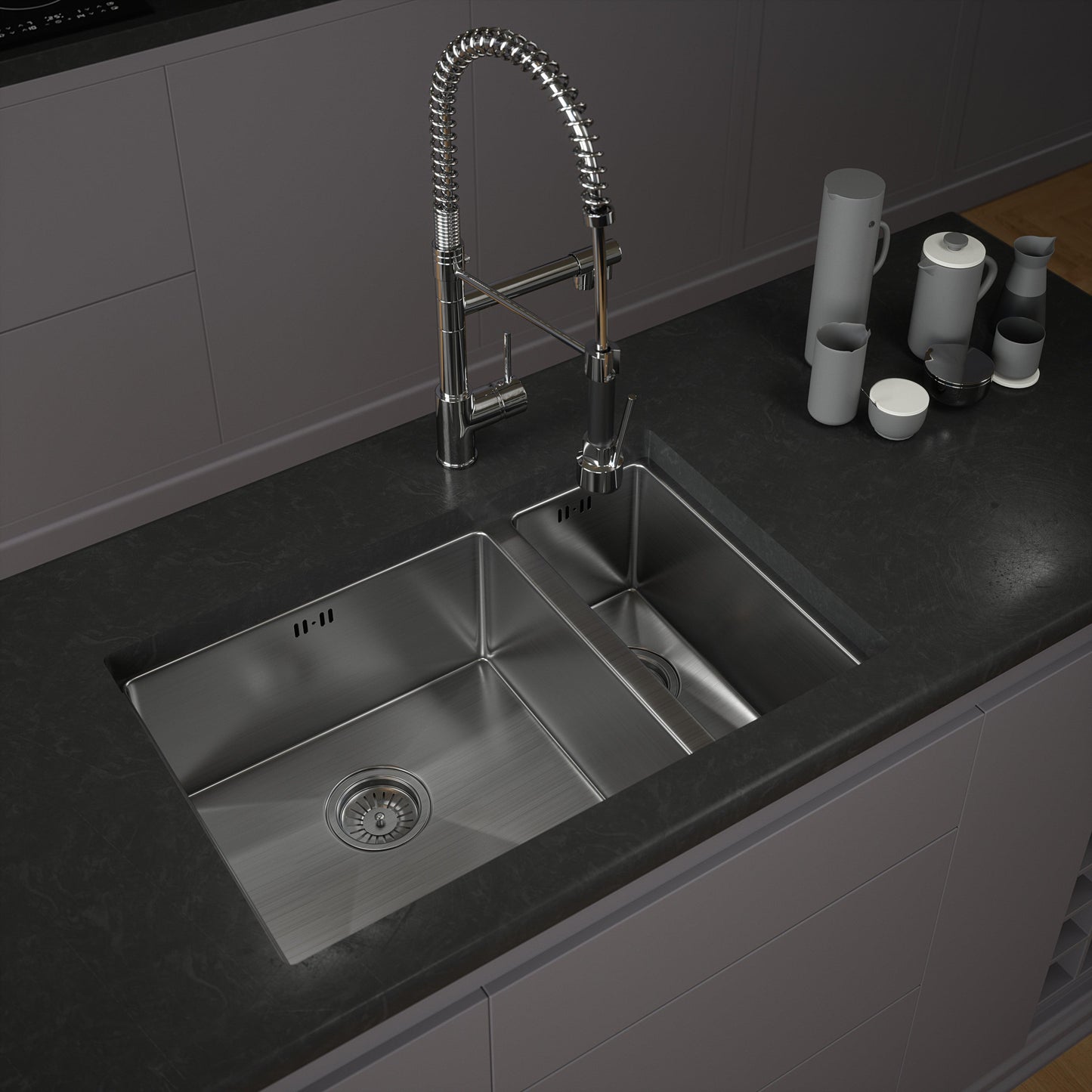Ellsi Elite 1.5 Bowl Kitchen Sink Stainless Steel Inset or Undermount - Various Finishes Available - The Tap Specialist