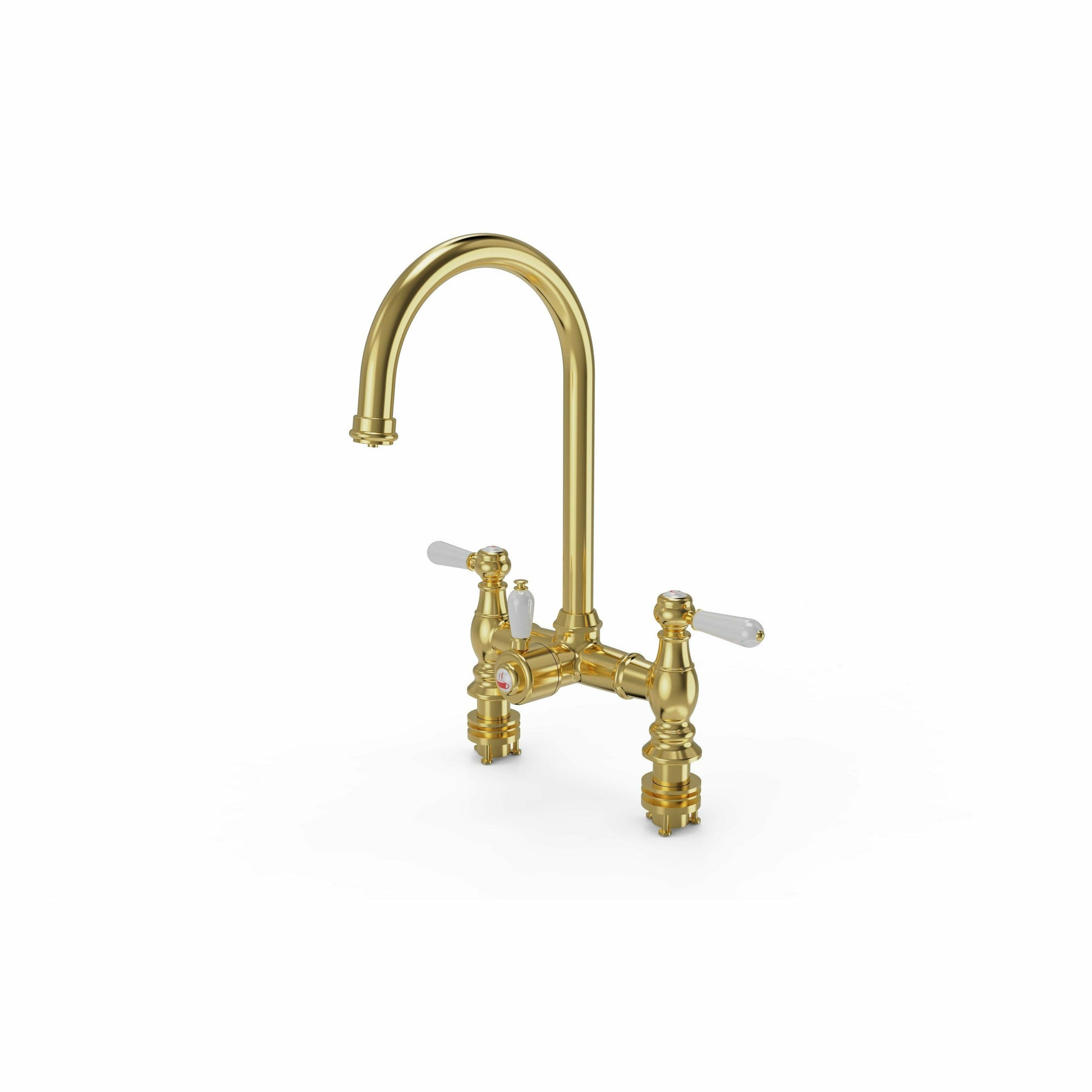 Ellsi Traditional Bridge 3-in-1 Boiling Water Tap With White Ceramic Handles - Brushed Brass Finish